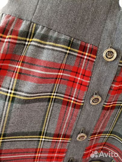 Сарафан школьный Отличники 134 см (серый+клетка)