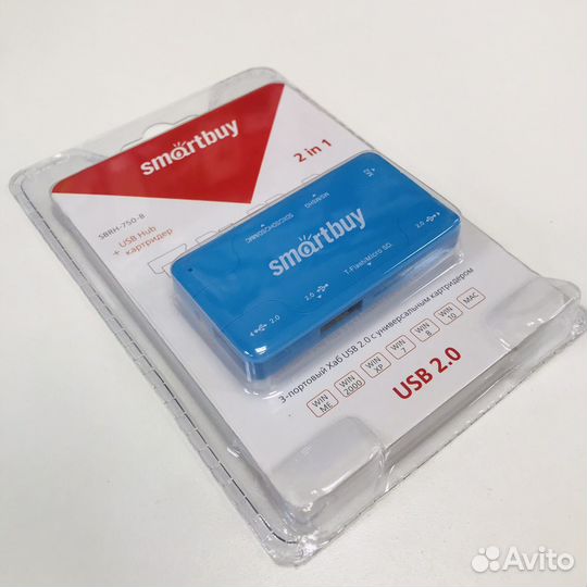 Картридер + Хаб 750, USB 2.0 3 порта+SD/microSD/MS