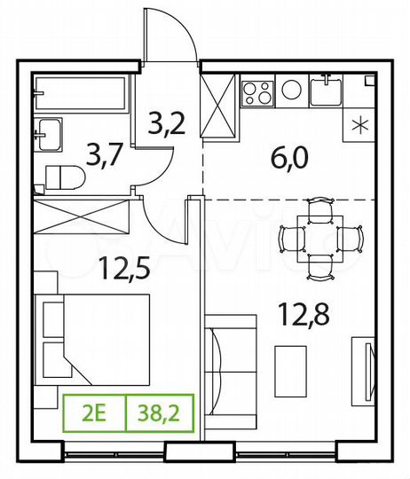 1-к. квартира, 38,2 м², 12/17 эт.