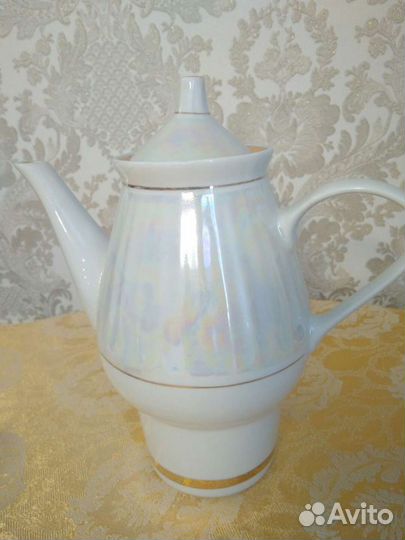 Винтаж Кофейный фарфоровый сервиз СССР перламутр