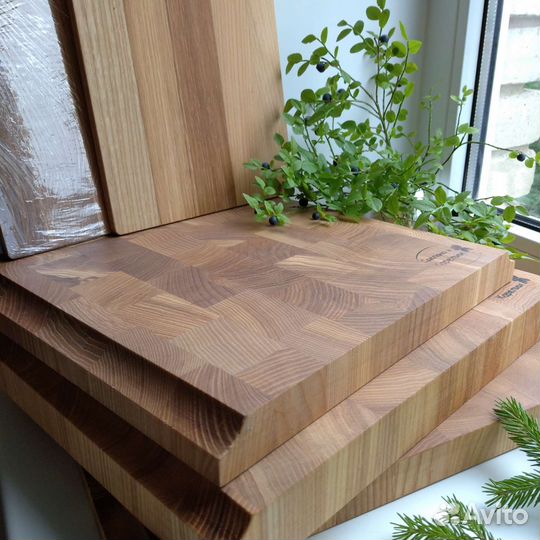 Разделочная доска торцевая, дерево Ясень с гравир