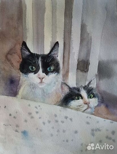 Акварель Покормите котика