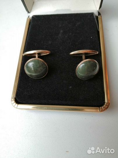 Запонки СССР, серебро 875, кабошон яшма. Винтаж