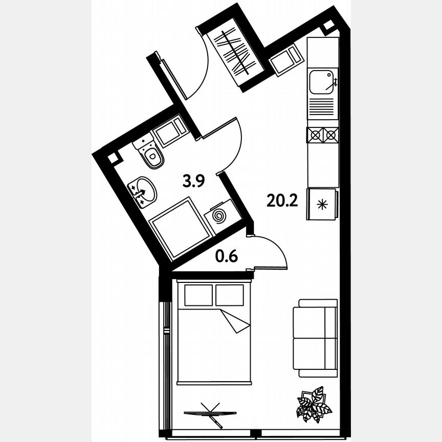 Апартаменты-студия, 24,3 м², 6/10 эт.