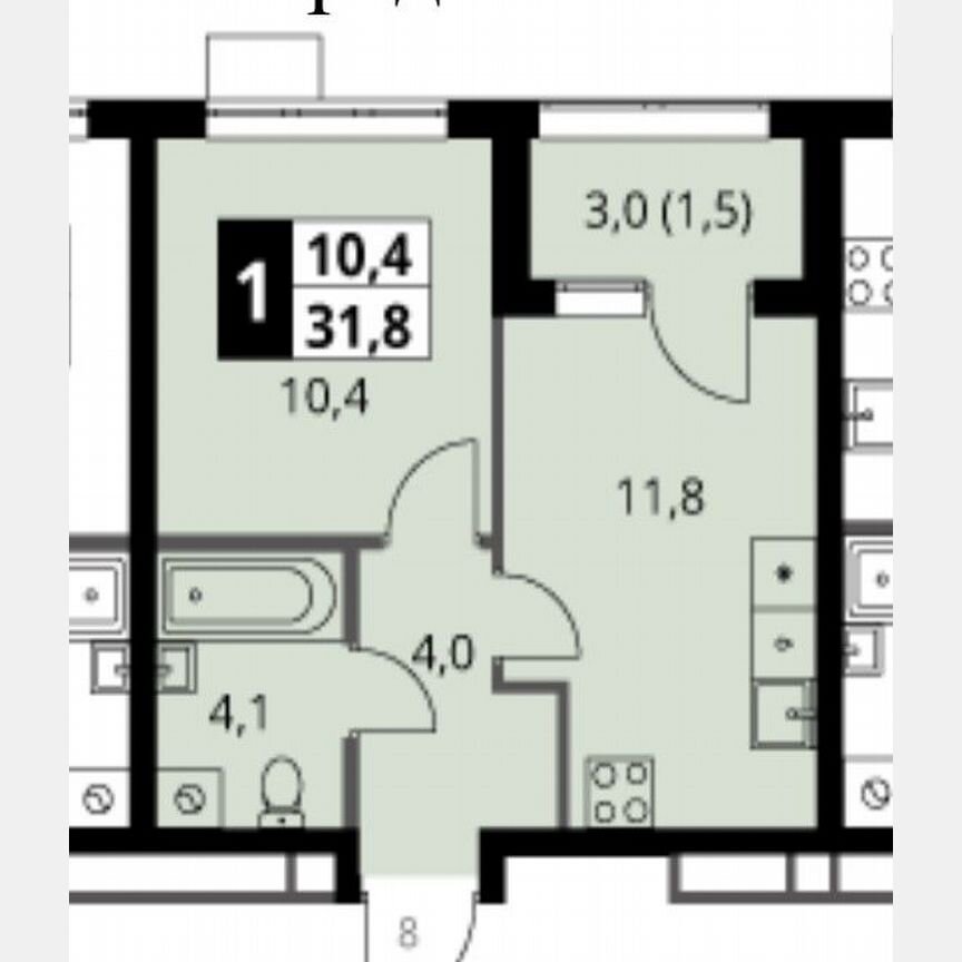 1-к. квартира, 31,8 м², 11/18 эт.