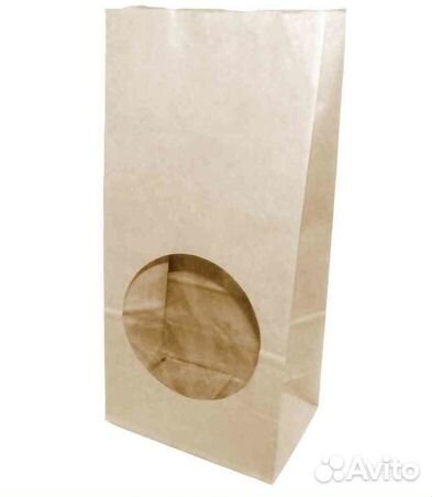 Крафт пакет с окном с прямоугольным дном