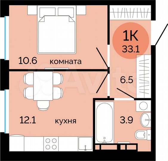 1-к. квартира, 33,1 м², 11/14 эт.