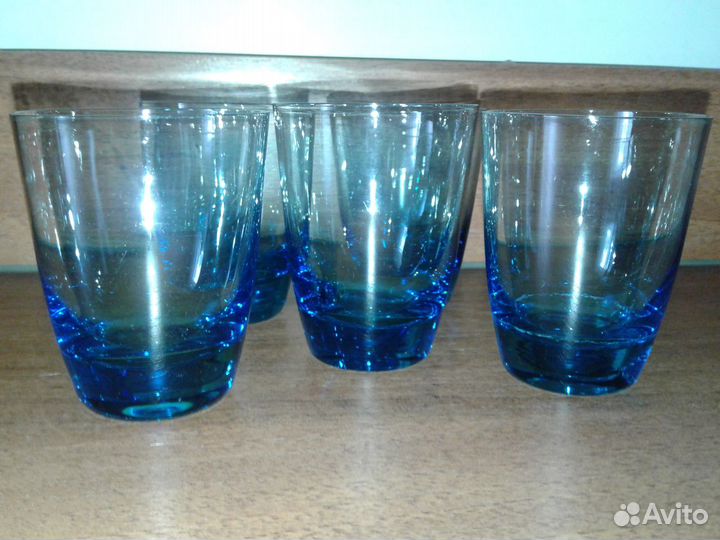 Стопки зеленого, голубого стекла, СССР - винтаж