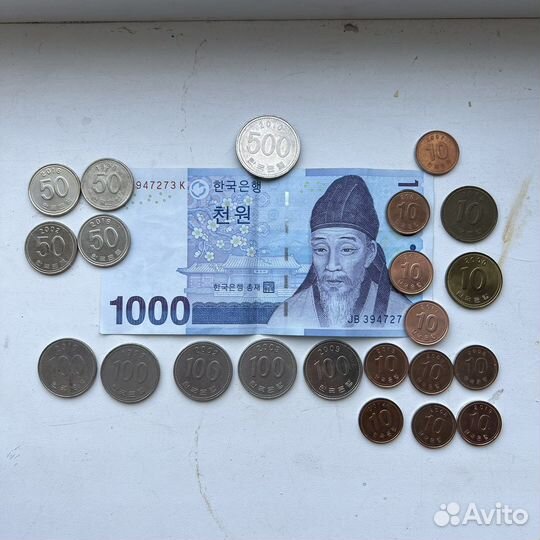 Монеты и банкнота Южной Кореи