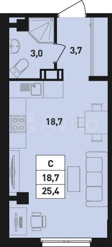 Квартира-студия, 25,4 м², 11/18 эт.