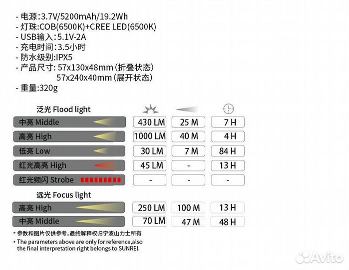 Фонарик аккумуляторный sunrei