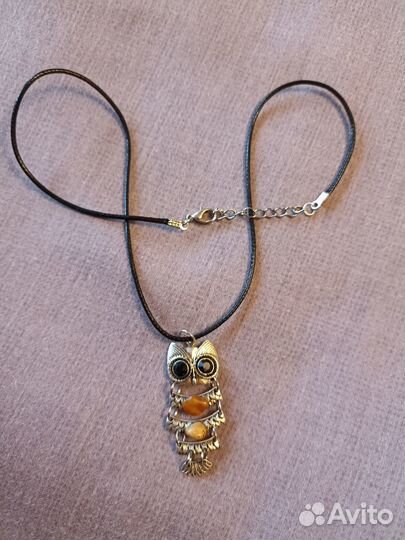 Кулон сова с янтарем