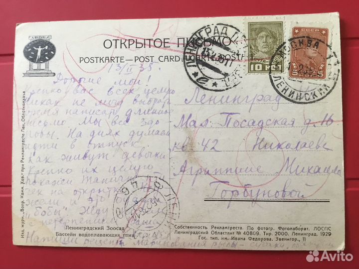 2 Почтовые карточки Ленинградский Зоосад 1929 г