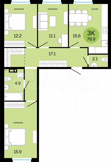 3-к. квартира, 78,9 м², 10/17 эт.
