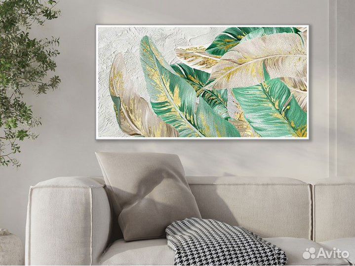 Картина маслом с золотой поталью Листья