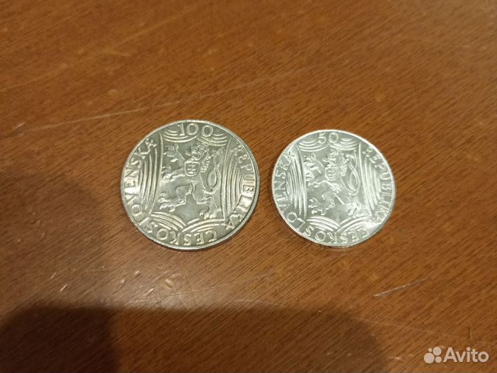 Монеты 50 и 100 крон. Сталин. Серебро. UNC