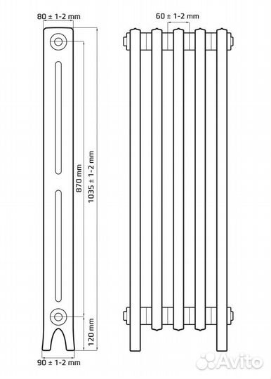 Радиатор чугунный derby 870 10 секций D 870-10s