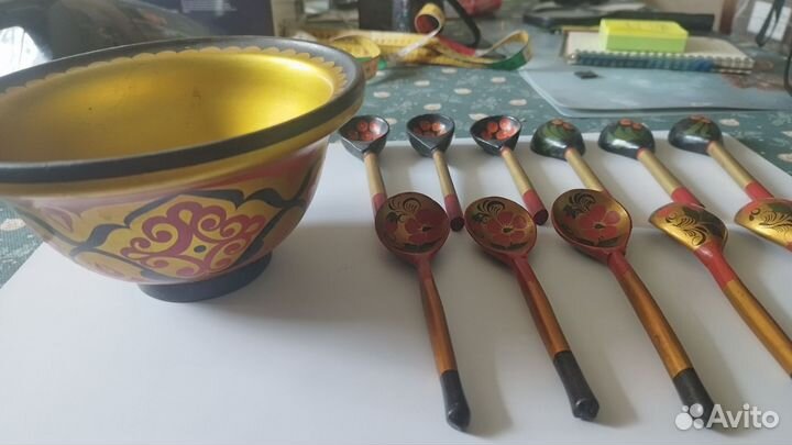 Деревянные ложки и миска СССР расписные