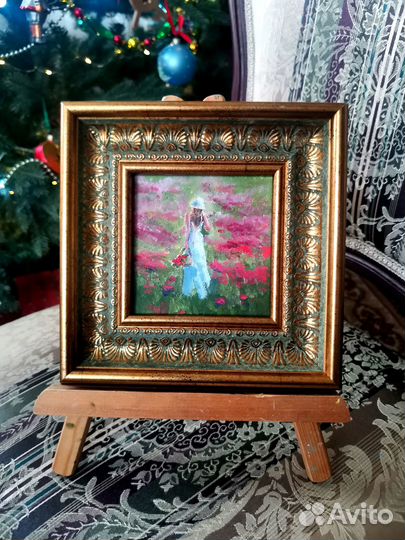 Картинакартина маслом в рамке Девушка и цветы