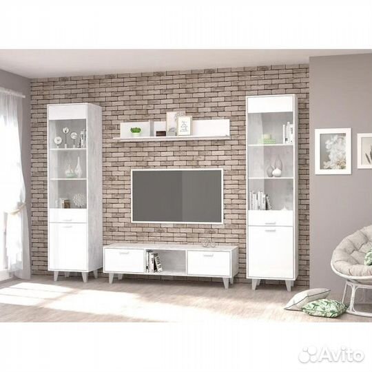 Полка Эго Пл-2 бетон светлый / белый глянец