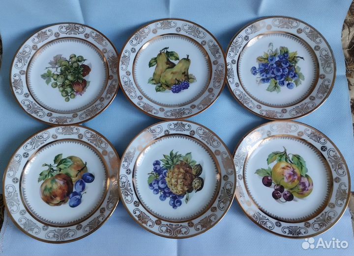 Тарелки Kahla, ГДР, фарфор, деколь, позолота. 6шт