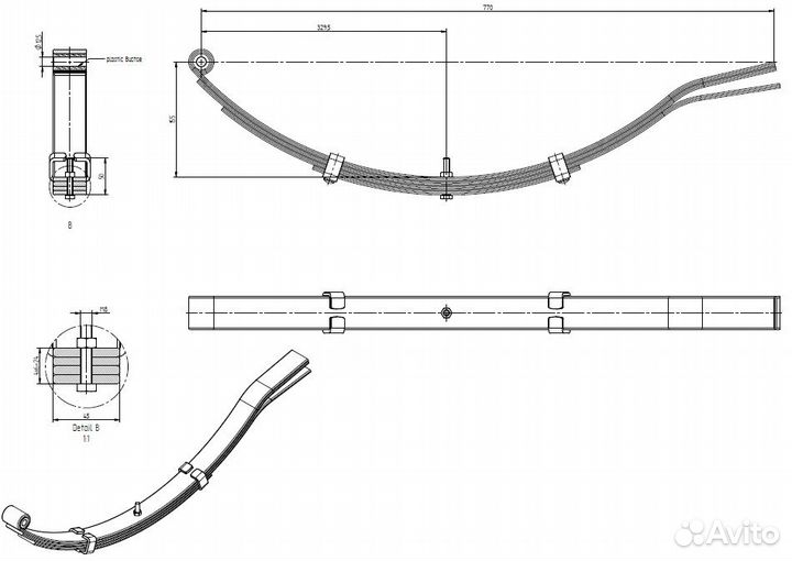 Рессора на прицеп knott, 4-х листовая, Нагрузка на
