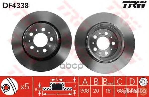 Диск тормозной задний Volvo XC90 DF4338 TRW