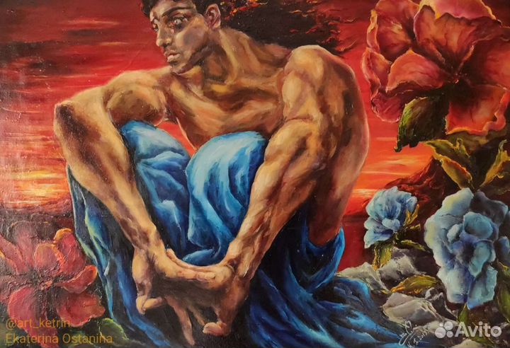 Картина маслом, холст 50х70 Демон Копия вольная