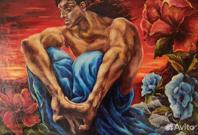 Картина маслом, холст 50х70 Демон Копия вольная