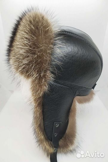 Ушанка-пилот натуральная кожа и енот