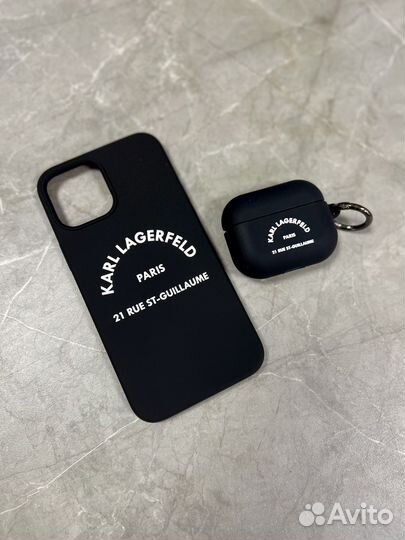 Набор Lagerfeld чехол iPhone + airpods