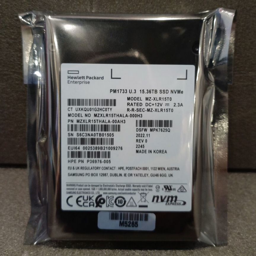 [PM1733] Ssd Samsung 15.36 Тб Mzxlr15thala-00ah3 Pm1733