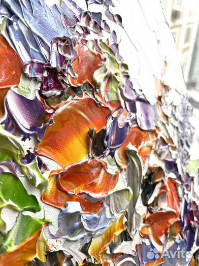 Картины на заказ фактурная Цветочная оранжевые