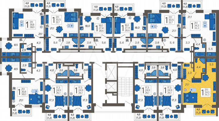 1-к. квартира, 36,3 м², 11/12 эт.