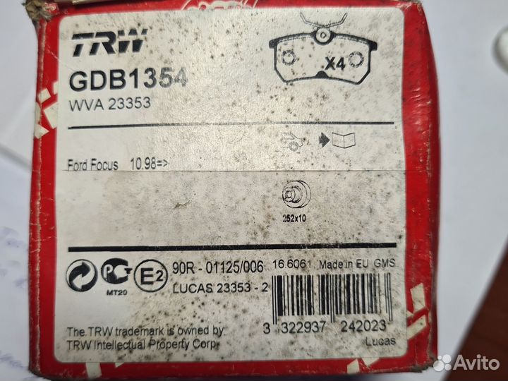 Тормозные колодки ford focus (GDB1354) TRV