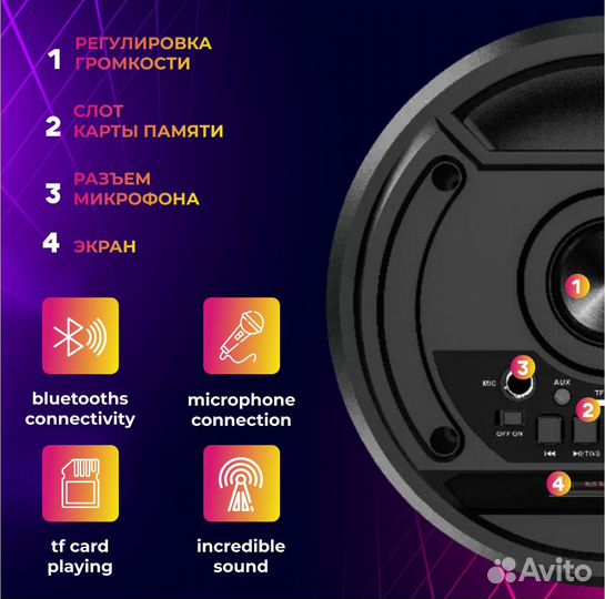 Колонка блютуз с караоке 40 см новая