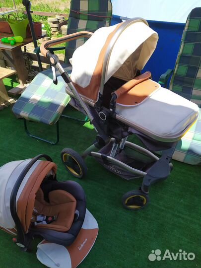 Детская коляска 3 в 1 эко кожа