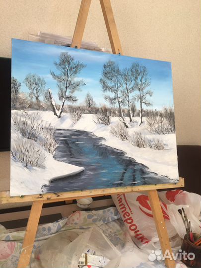 Картина маслом зимний пейзаж