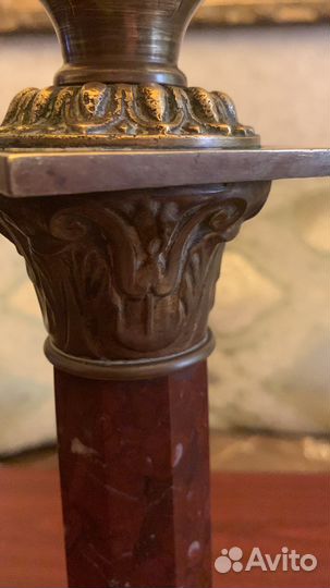 Антикварная керосиновая лампа бронза, мрамор