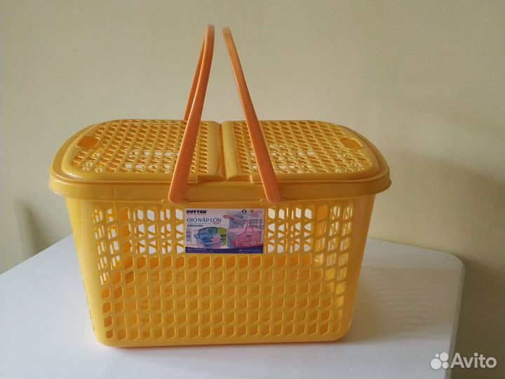 Корзина пластиковая для фруктов/пикника жёлтая