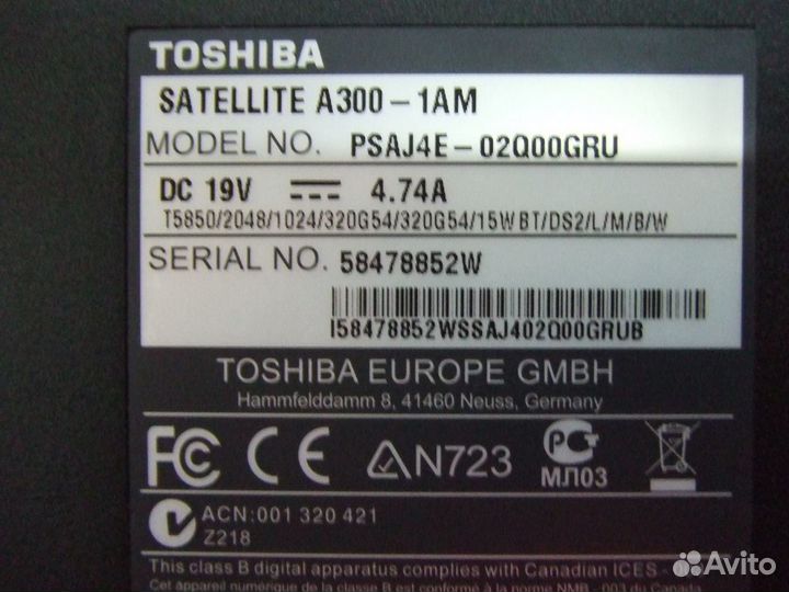 Ноутбук Toshiba satellite A300