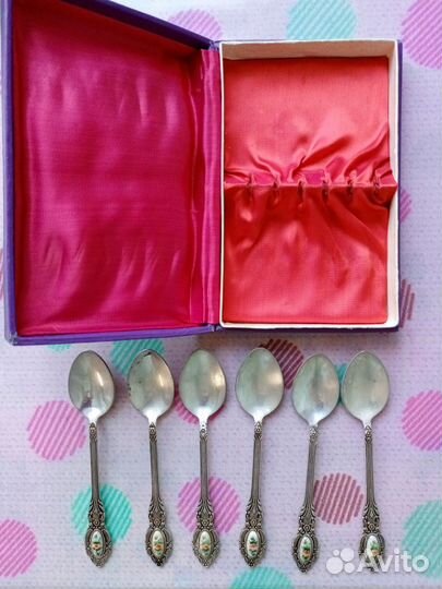 Мельхиоровые кофейные ложки финифть