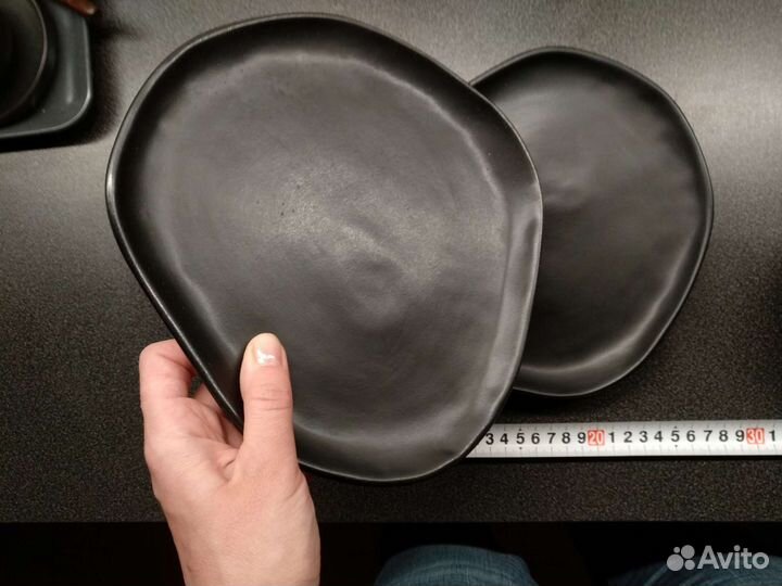 Тарелки черные в японском стиле, крафт, 6 шт