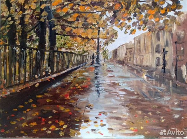 Большая картина маслом городской пейзаж примерка