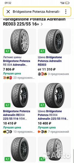 Bridgestone Potenza RE003 Adrenalin 225/55 R16 94V