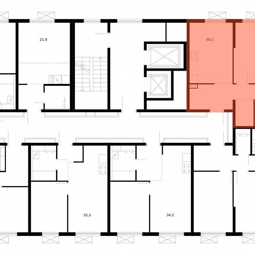 2-к. квартира, 58,1 м², 8/16 эт.