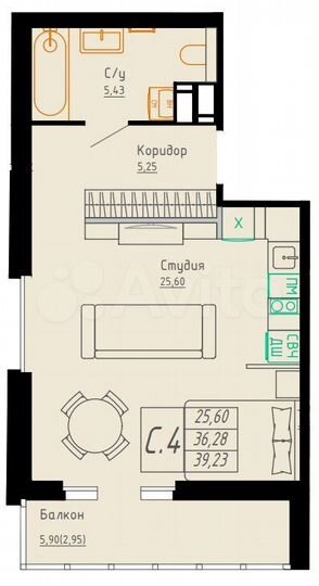 Квартира-студия, 39,2 м², 3/11 эт.