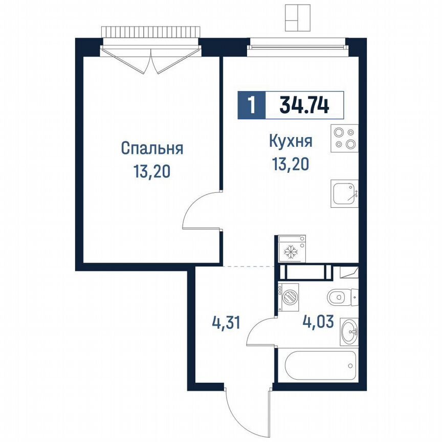 1-к. квартира, 34,7 м², 14/18 эт.