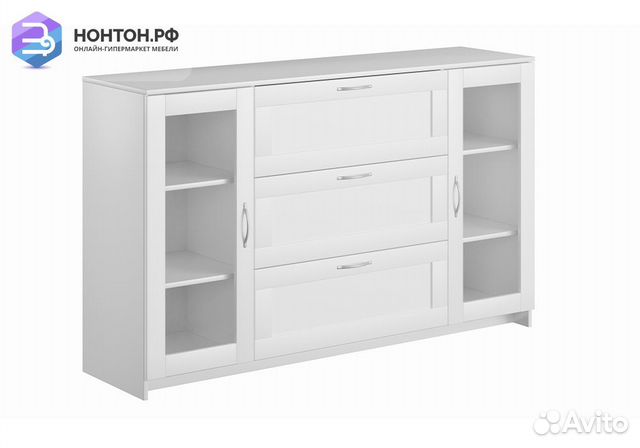 Комод с дверцами Сириус со стеклом и 3 ящиками бел
