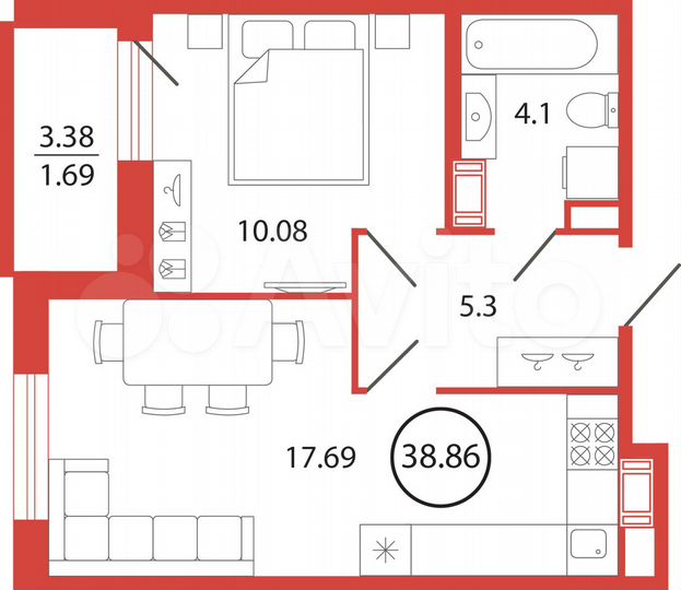 1-к. квартира, 38,9 м², 8/12 эт.